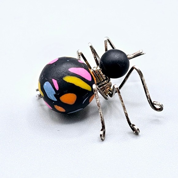 Vintage Spider Brooch 925 Sterling Silver Clay Halloween Black Widow - Picture 4 of 12